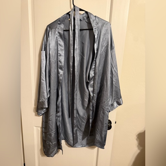 Silky Blue Kimono Robe with Belt - Picture 2 of 6